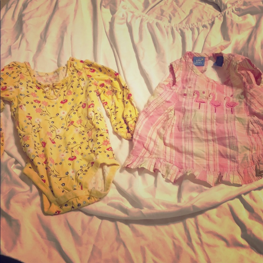 Long sleeve onesie and sleeveless pink shirt